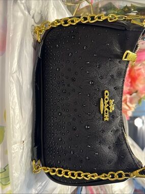 Coach Black Mini Shoulder Bag with Gold Chain